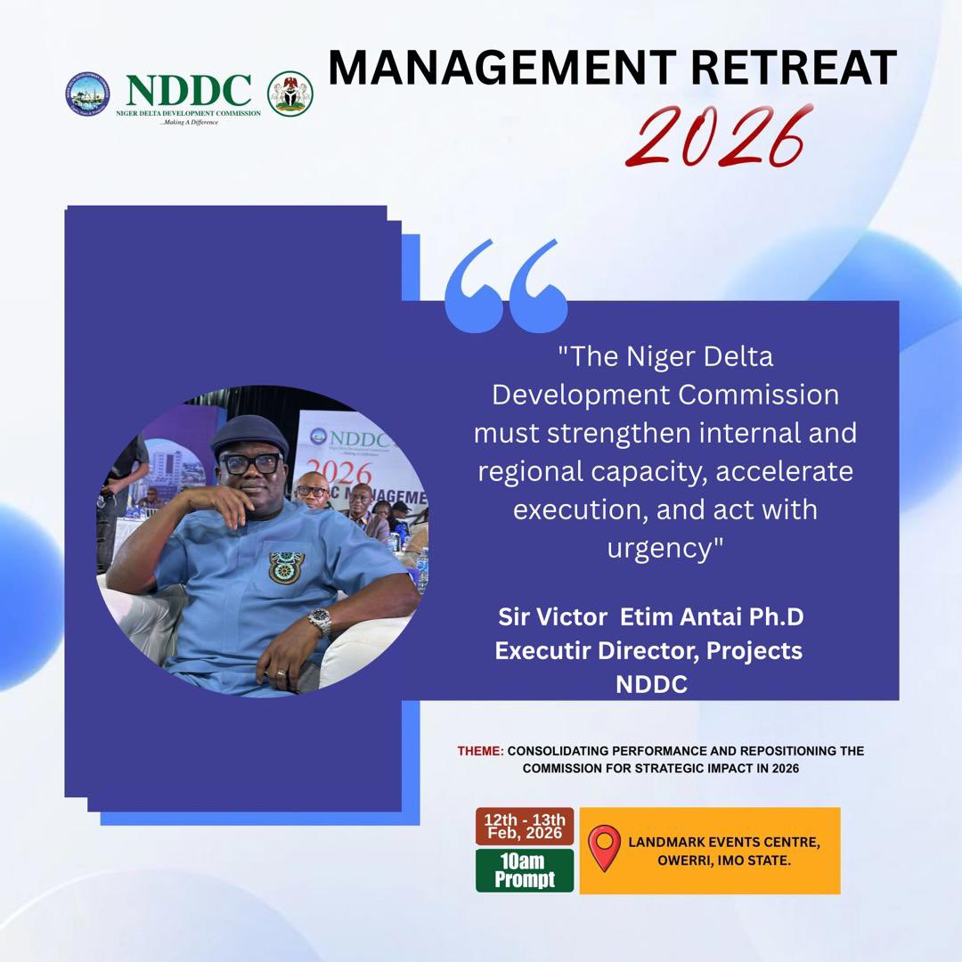 NDDCOnline's tweet image. Highlights from the 2026 NDDC Management Retreat in Owerri, Imo State.

The Executive Directors all in attendance.

NDDC… Making a Difference.

#TellingOurStory
#Beyond25
#MakingADifference
#Transition2Transformation