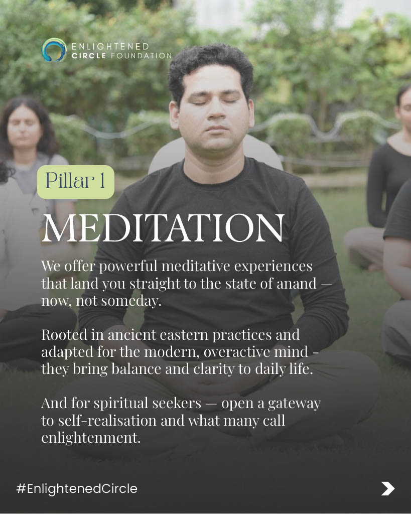 enlightencircle's tweet photo. The core of Enlightened Circle Foundation rests on 3 pillars - Meditation. Life wisdom. Togetherness.

These are not ideas we speak about.
This is the ground we stand on.
This is an entire lifestyle - blissful and fulfilling. 
This is Enlightened Circle Foundation.
.
.
.
#EnlightenedCircle #meditation #retreat #ConsciousLiving #dhyaan