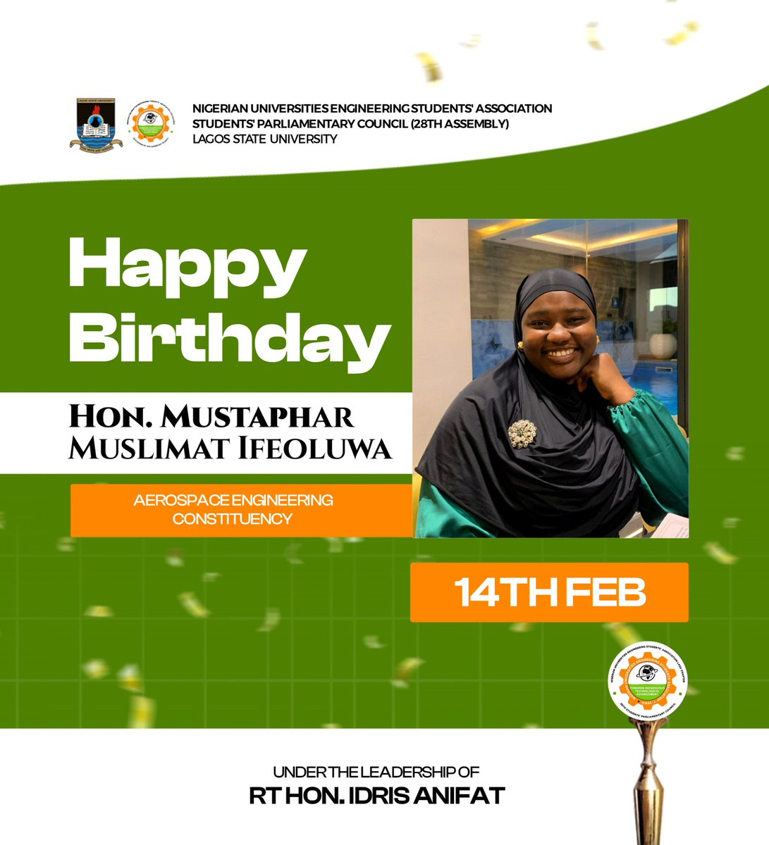 Nuesalasuspc's tweet photo. Happy Birthday to Hon. Mustaphar Muslimat Ifeoluwa π
A strong voice for Aerospace Engineering & a leader who inspires! ππ
Wishing you greater heights ahead. #NUESALASU #28thAssembly
E-signed:
Hon. Khidir A. D.(Chairman)
Hon. Gandonu Samuel (Secretary)
Hon. Idowu I. A. (PRO) https://t.co/HpgynTZ9CP