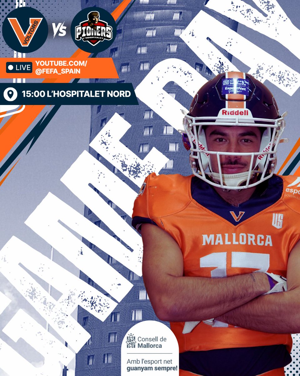 mallorcavoltors's tweet photo. 🏈 GAME DAY 4
Seguimos el camino.

🆚 L’Hospitalet Pioners
📍 Campo de L’Hospitalet Nord
🗓️ Sábado 14 de febrero
⏰ 15:00 h

Seguimos en la pelea. Seguimos construyendo
Fear the Flight. 🦅

@EBaseMallorca 
#FearTheFlight #GoVoltors #jugamamblelit2026 #esportnet #ConselldeMallorca https://t.co/jPRHMbwKny