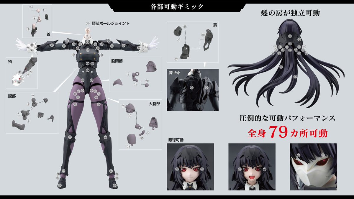 MegalomariaInfo's tweet photo. 【篝火 真里亞｜圧倒的な可動パフォーマンス】

全身79か所の可動ポイントが、ダイナミックなポージングを可能に！
 0.2mm以下の軟質素材を使用したスカートと、大きくなびく髪が躍動感を生み出します✨ 

#メガロマリア #コトコレ https://t.co/jQCvBTds6H
