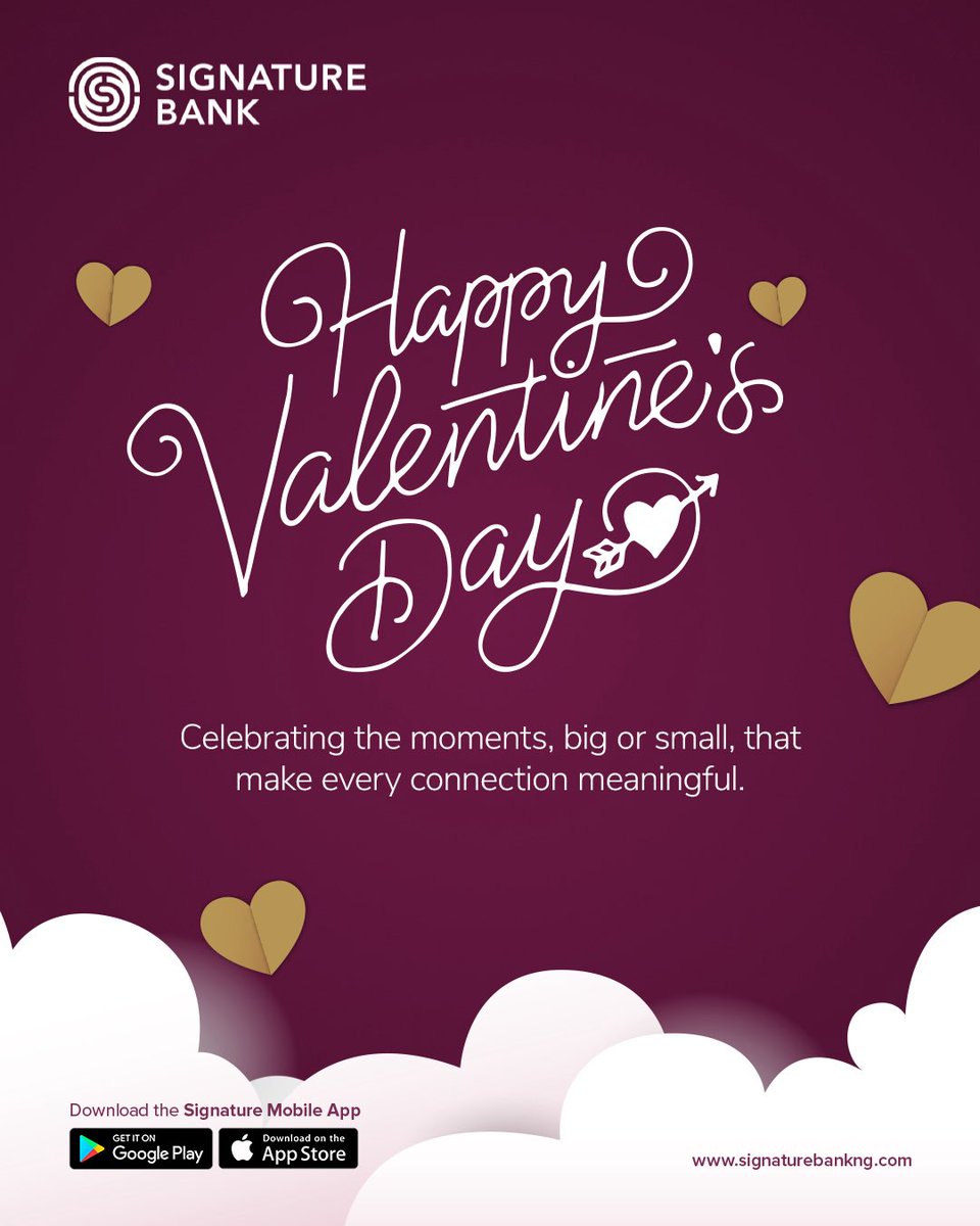 Signaturebankng's tweet photo. Today is a reminder to pause and appreciate the people and connections that bring meaning to our lives. Whether it’s love, friendship, or simple acts of care, every genuine connection counts. 

Wishing you a Valentine’s Day filled with warmth, joy, and appreciation from all of us at Signature Bank.

#SignatureBankNG #ValentinesDay #MakeYourMark #LetConnect
