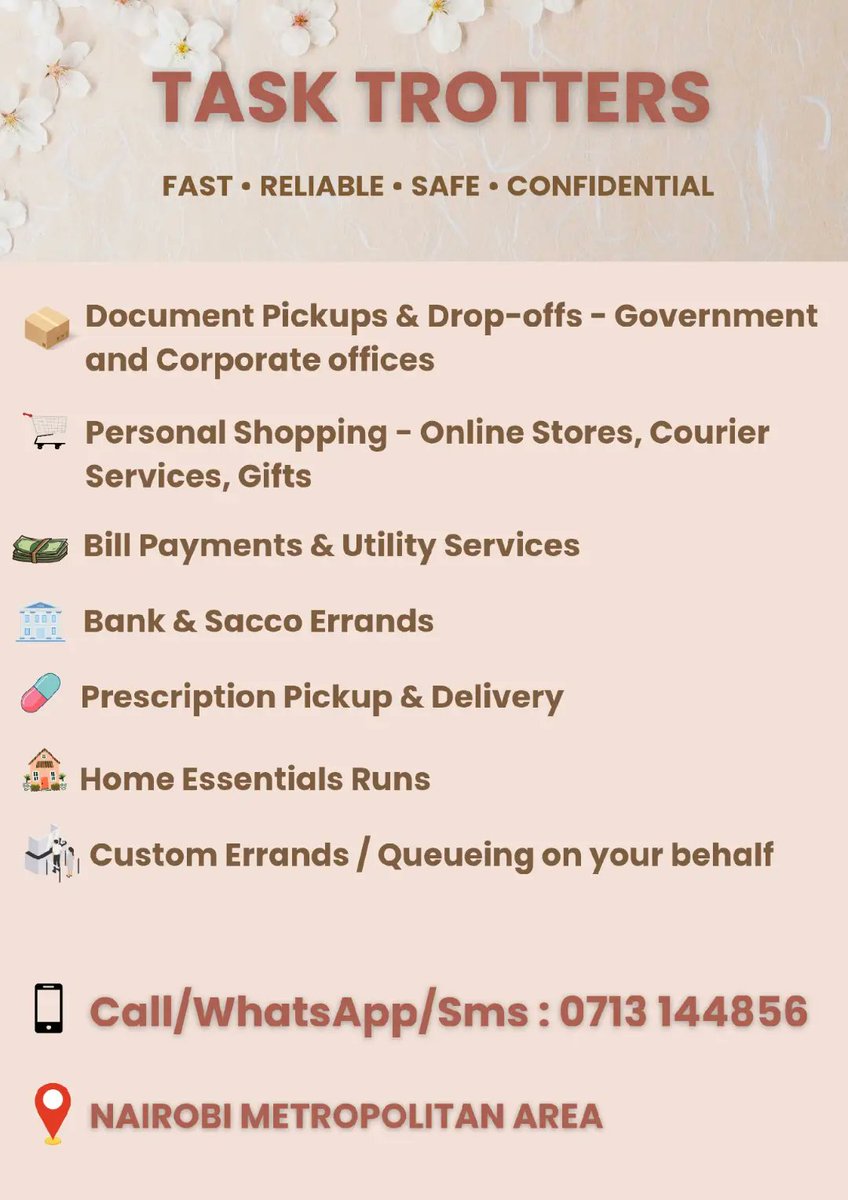 I offer reliable errands services within Nairobi CBD and its Environs