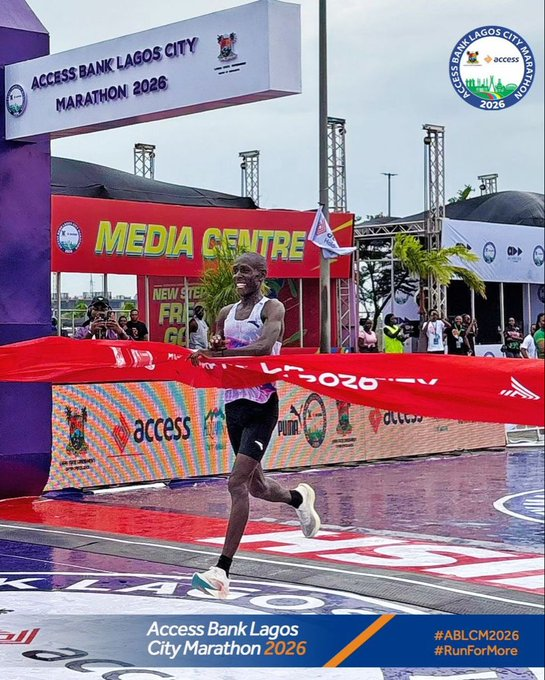 tvcnewsng's tweet photo. Ezra Kipchumba Kering of Kenya storms across the line in 02:11:55 to claim victory at the Access Bank Lagos City Marathon 2026, delivering a masterclass in focus and endurance.
#tvcnews
#ABLCM2026
#RunForMore
#AccessBankLagosCityMarathon https://t.co/ftlySFy9ju