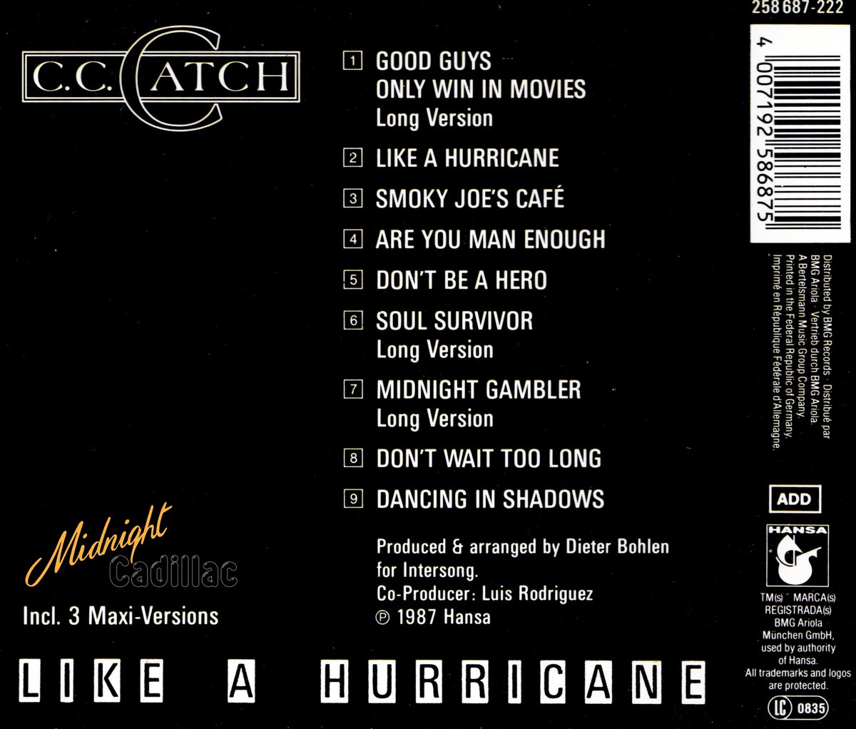 mid_cadillac's tweet image. Midnight Cadillac - Record Collection #1345
C. C. CATCH Like A Hurricane 
CD • Germany • 258 687-222 • 1987 • Hansa • BMG 
#midnightcadillac #cccatch #likeahurricane #dieterbohlen #luisrodriguez