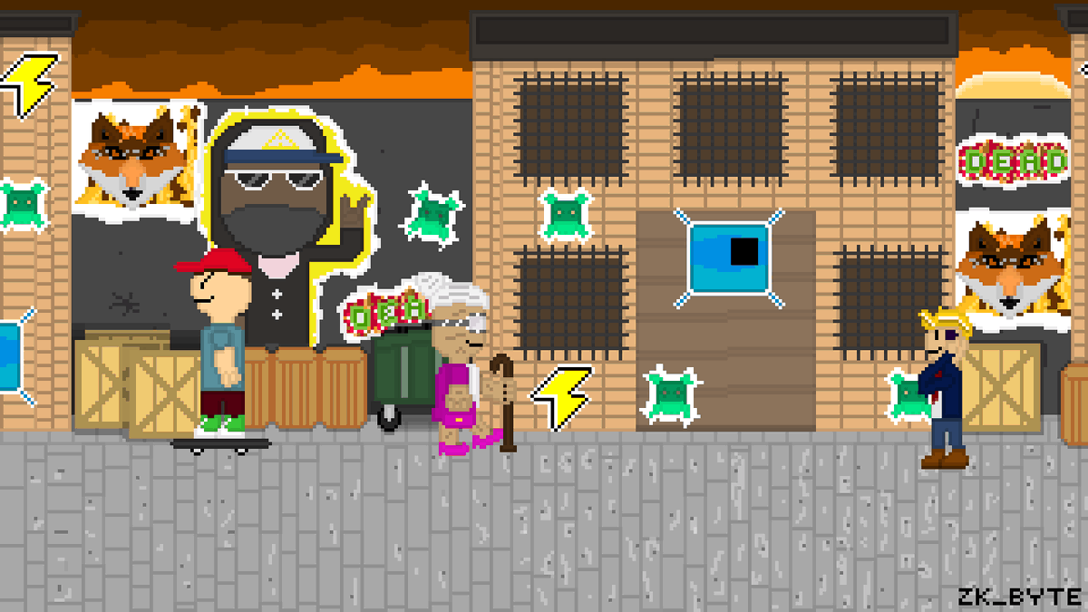 ZK_Byte92's tweet photo. Nuevo dibujo, esta vez un escenario de un callejón con diferentes grafitis y símbolos, el que más me gusto fue el del lobo (puede que parezca un zorro, pero quise el color naranja basándome en un lobo rojo XD) ¿Qué les parece? Pienso en hacer más escenarios https://t.co/0RIzFfOvGS
