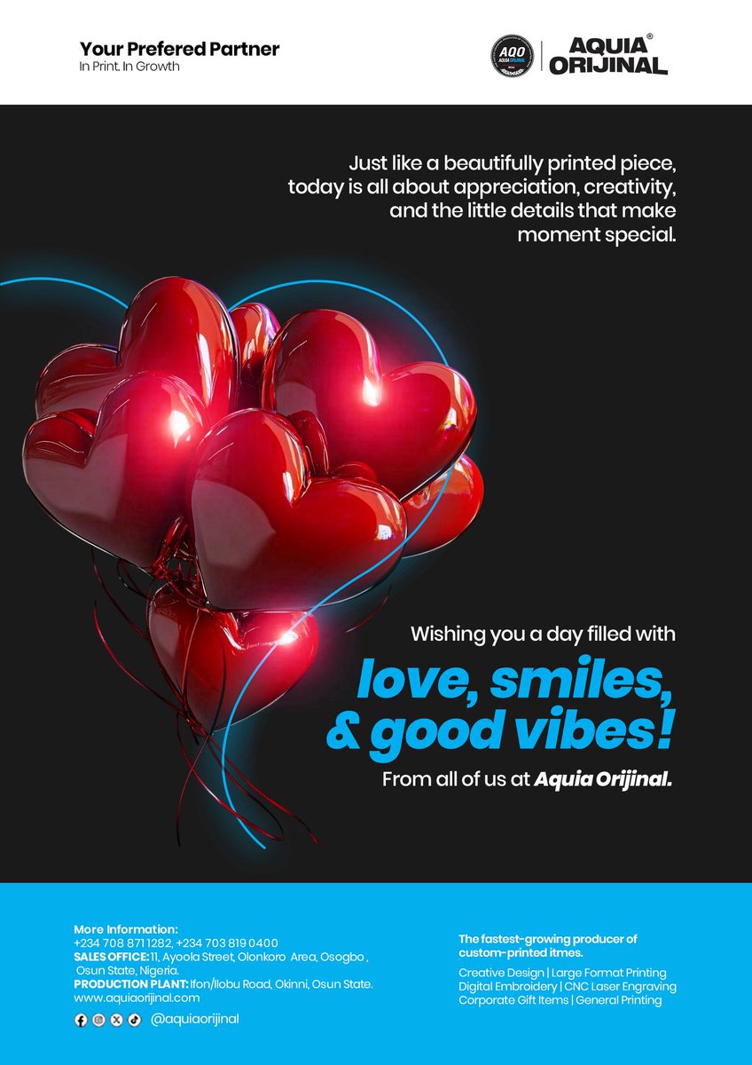Valentine’s Day celebration is all about appreciation, creativity and all the little details that make moments special.

From all of us at Aquia Orijinal, we’re wishing you a day filled with love, smiles and good vibes! <a href="/InsideOsogbo/">Inside Òṣogbo</a>

#ValentinesDay #ValentinesDay2026