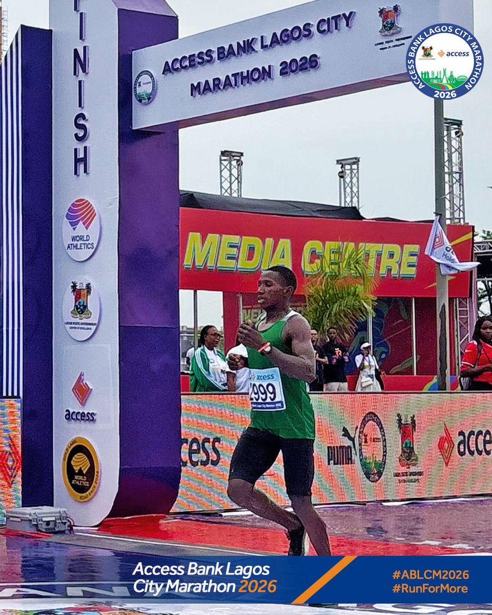 Naija no dey carry last🇳🇬

Boyi Solomon Nyango storms through as the first Nigerian man to cross the finish line at the Access Bank Lagos City Marathon 2026, clocking 2:25:32 in full performance. 

#ABLCM2026
#RunForMore
#NewStepsFreshGoals
#AccessBankLagosCityMarathon