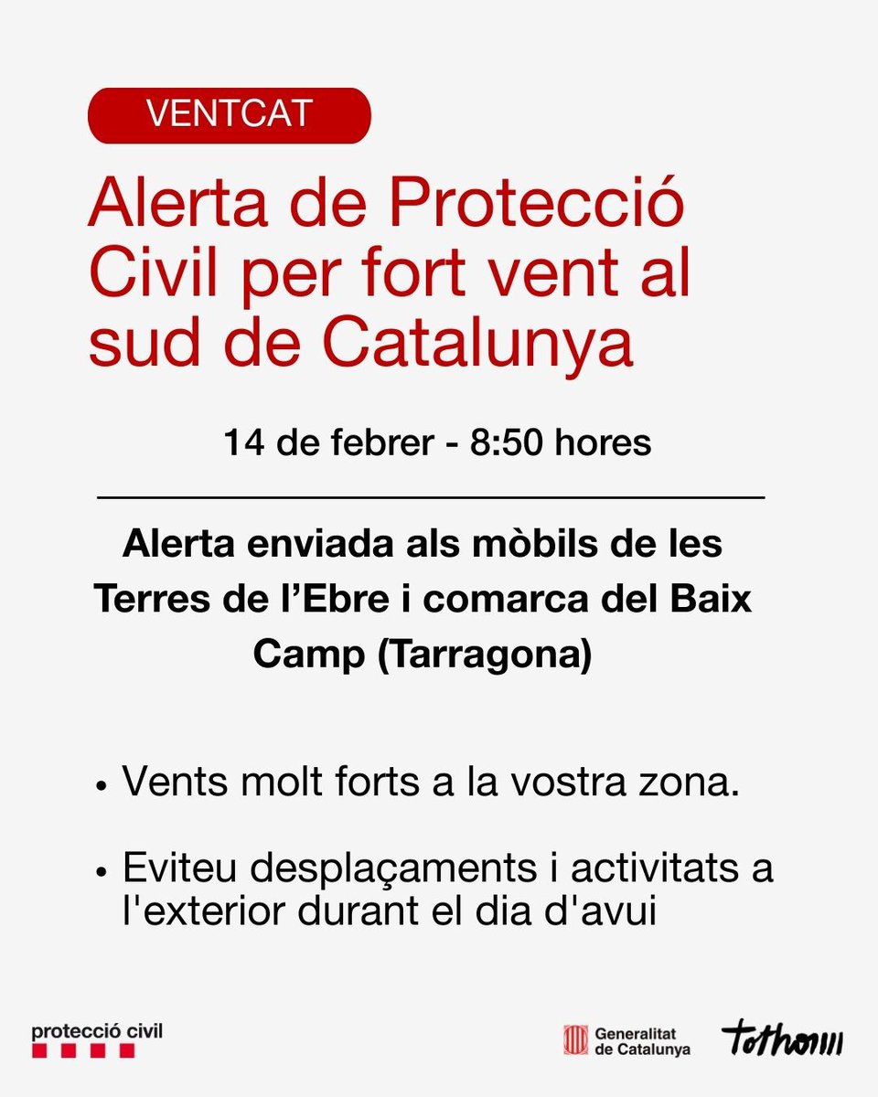 reus_cat's tweet photo. #VENTCAT Molta precaució. Evita els desplaçaments https://t.co/FKoYtDT6k7