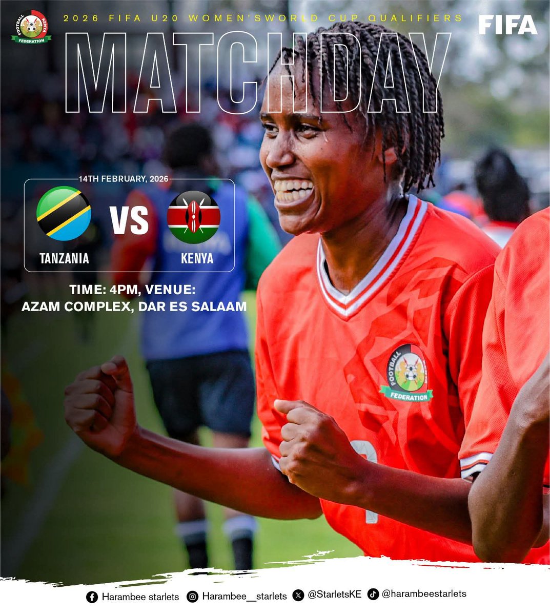 MATCH DAY | FIFA U20 Women's World Cup 2026 qualifiers 

Tanzania U20 vs Kenya U20

Venue: Azam Complex 

Time: 4PM

#kangwananmedia #gogolaspoti #SakaSakatalanta #IpoSiku