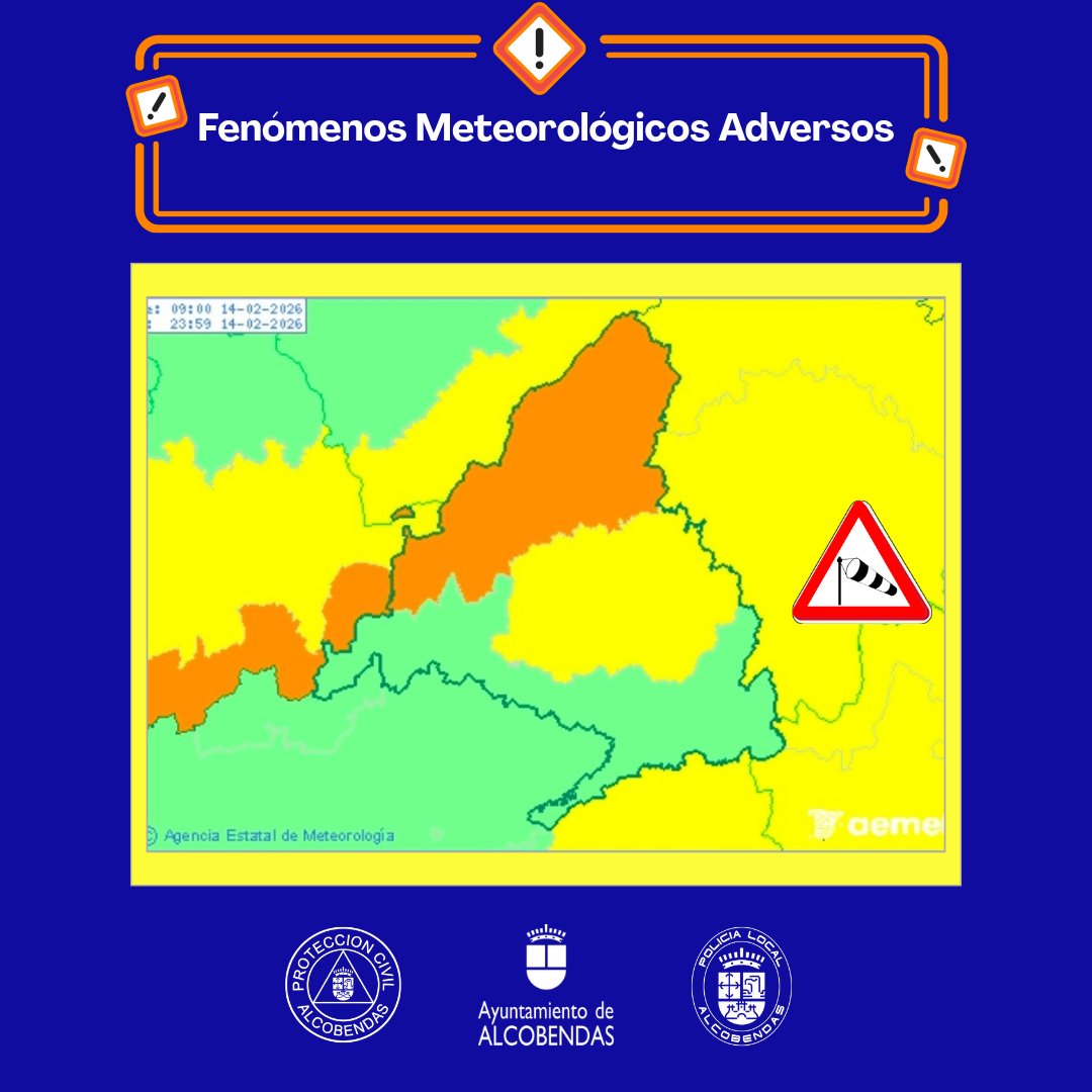 ⚠️ Activos los avisos meteorológicos de <a href="/AEMET_Esp/">AEMET</a> de nivel amarillo por #FMA fuertes rachas de viento que podrían alcanzar los 70km/h en #Alcobendas.
#SomosParteDeTi092