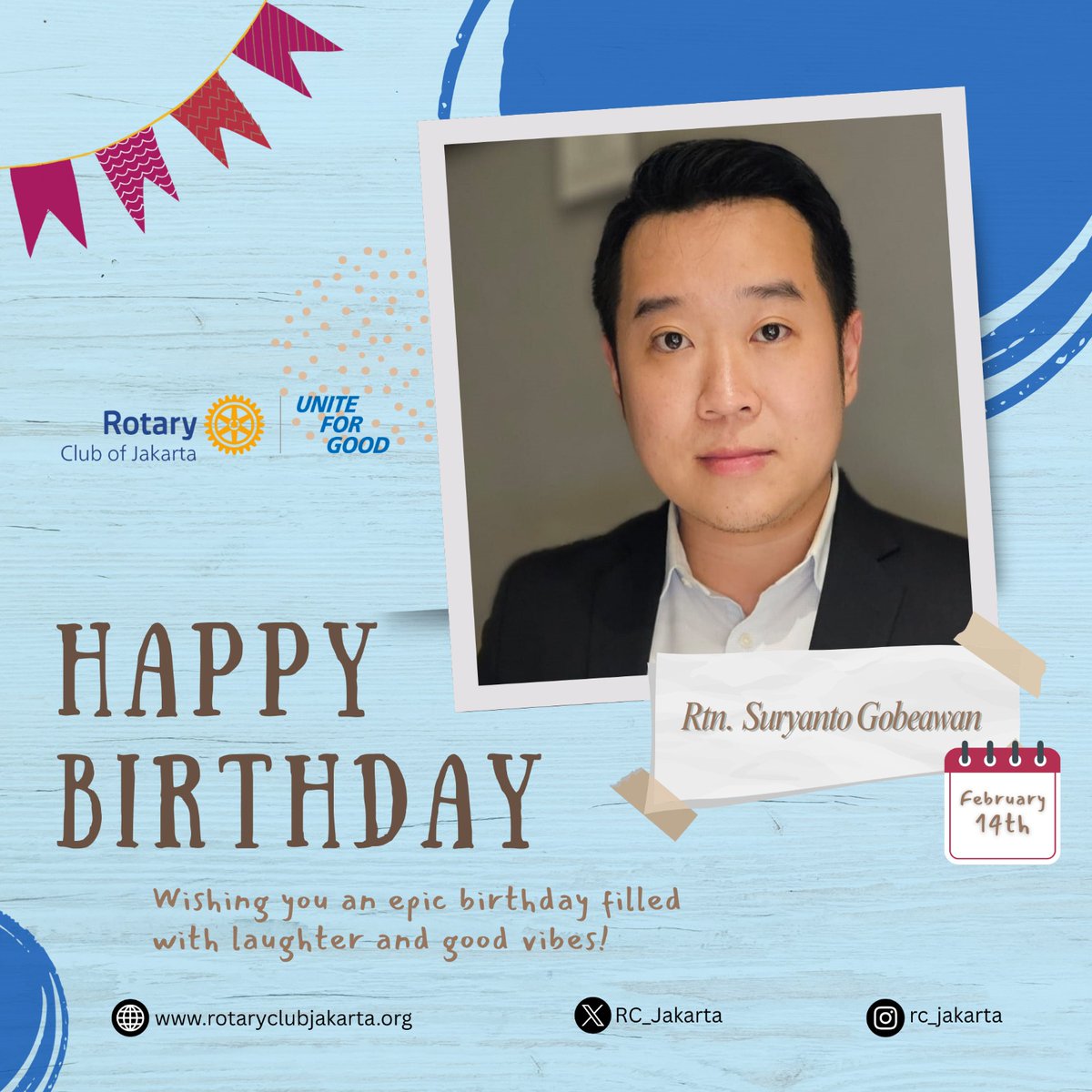 Today is our Club Vice President's birthday! Happy birthday Rtn. Ryan 🎂🍾 Wishing you an epic birthday filled with laughter and good vibes! God Bless #birthday #memberbirthday #rotary #rotaryclubofjakarta #rotaryd3410 #rotaryindonesia #indonesia #Volunteer