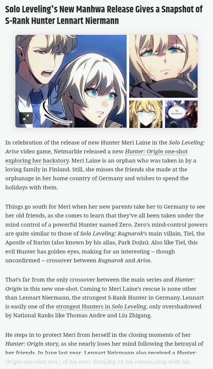 🚨SOLO LEVELING NEWS UPDATE 🚨

Solo Leveling Fans Rejoice: Official New One-Shot Manhwa Drops Today Featuring Lennart Niermann's Rescue!