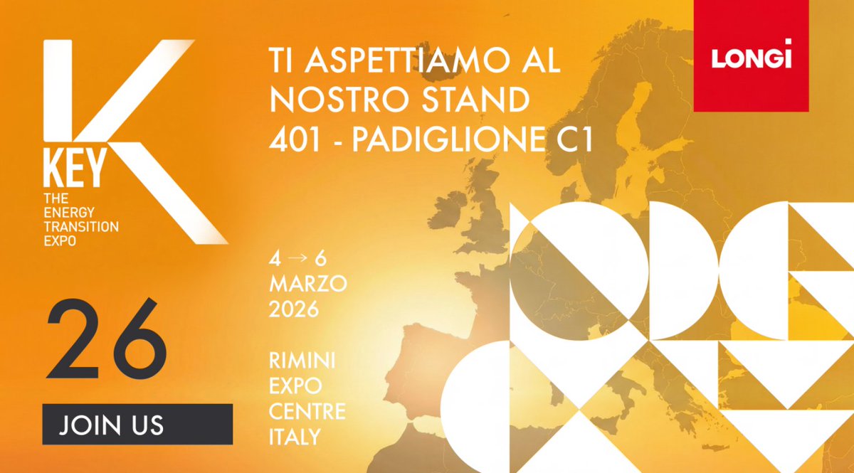 LONGiEurope's tweet image. Sarai anche tu al centro della Transizione Energetica? 

Tra pochi giorni inizia @KeyEnergyit –  a Rimini.

📍 STAND 401 | PAD. C1
📅 4–6 marzo
🔍 Demo live &amp;amp; anteprima esclusiva – 4 marzo, ore 15
🛠 Soluzioni su misura
🤝 Nuove collaborazioni strategiche

#LONGiSolar #KEY2026