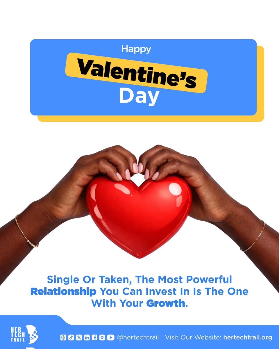 hertechtrail's tweet photo. This Valentine, choose a relationship that actually grows you.
the most powerful love story you can start today is the one between you and your growth.
Happy Valentine’s Day from all of us at HerTechTrail 💙
#HerTechTrail
#ValentineDay
#WomenInTech
#GrowInTech https://t.co/zfoB4LeF9k