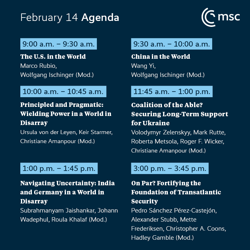 🗓️ Yesterday’s discussions are still resonating as we’re already kicking off the second day of #MSC2026.  Don’t miss today’s lineup exploring transatlantic security and the global order.