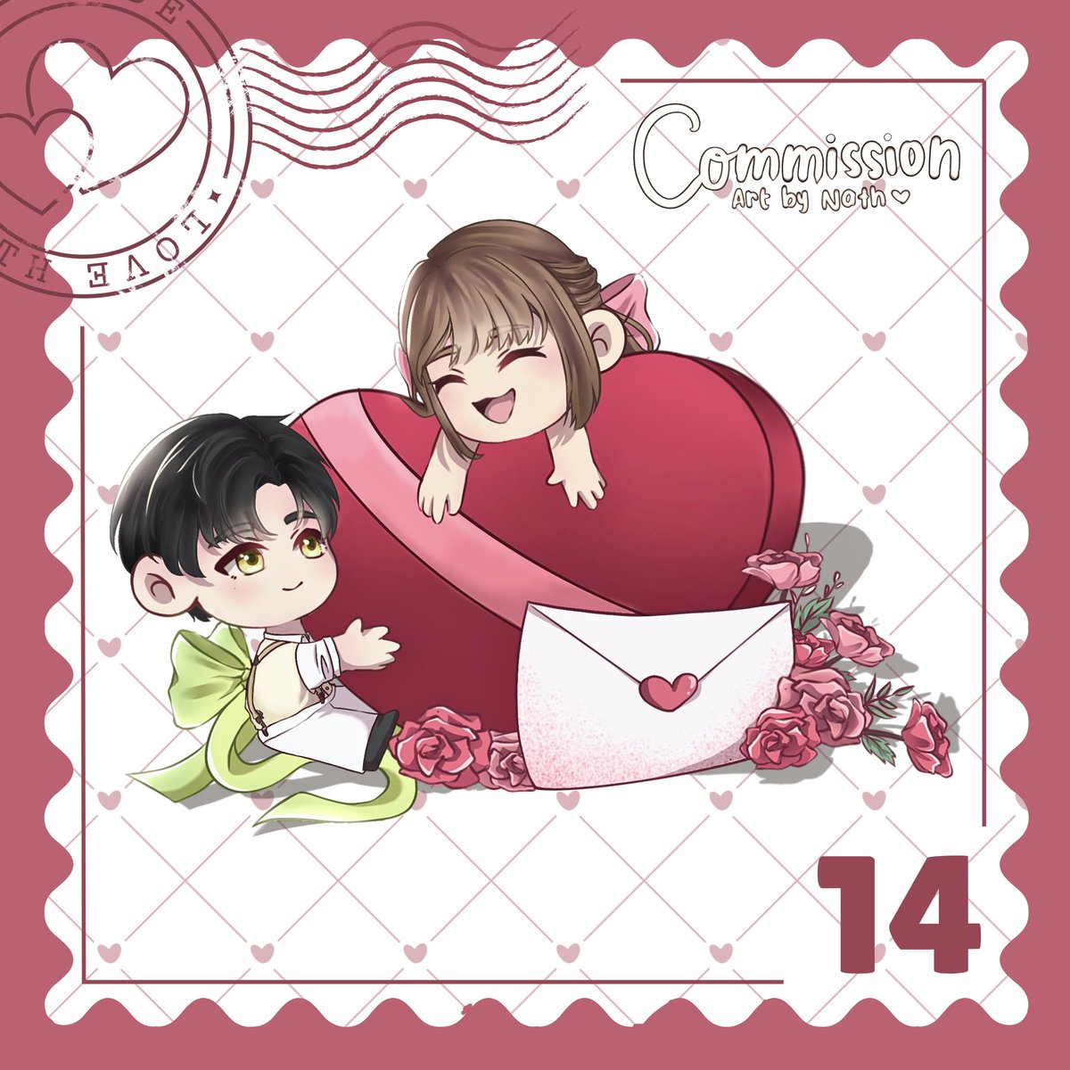 Happy Valentine’s Day!💝
.
.
Art by <a href="/cheestnaths/">𝖓𝖆𝖙𝖍 | ych comms open</a> 
Commissioned by me