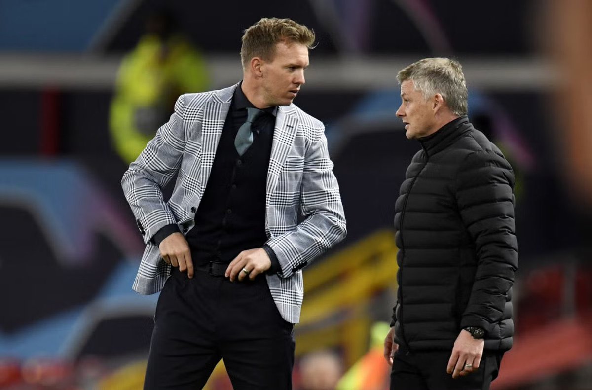 Every time Nagelsmann (good coach) name comes up for Utd job,can't help but remember the time he came all dressed,suited and booted,backed by good PR,to audition for job at Old Trafford,and a baby faced Norwegian in a simple club jacket gave him one of the drubbings of his life.