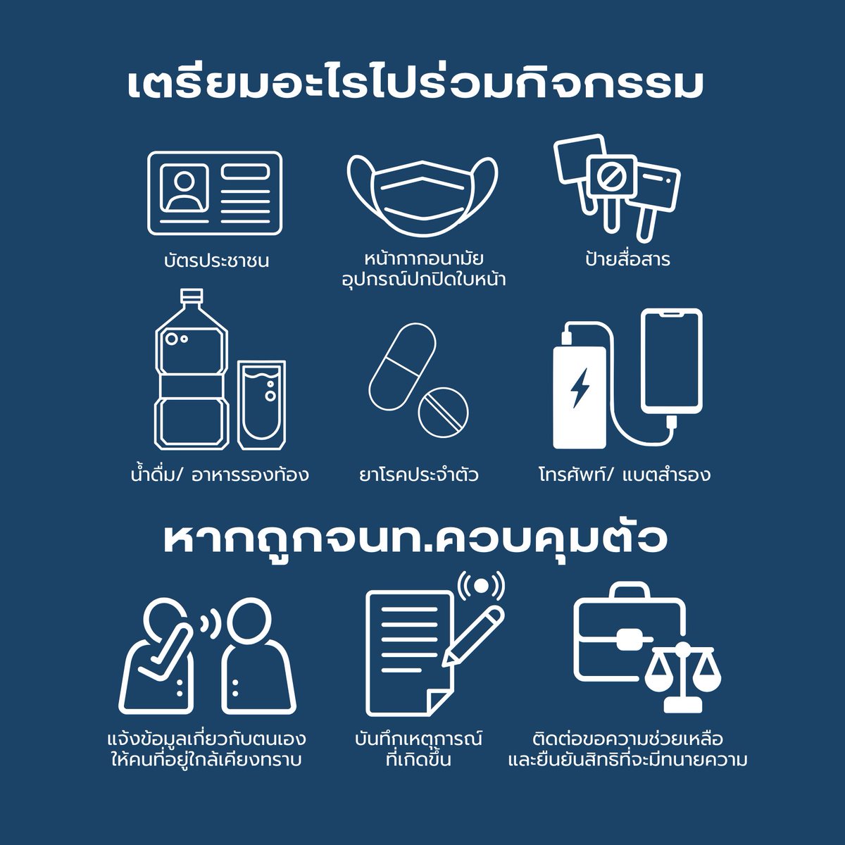 ควรเตรียมอะไรไปร่วมกิจกรรม และหากถูกเจ้าหน้าที่รัฐควบคุมตัวต้องทำอย่างไร

#โกงเลือกตั้ง69 
#กกตต้องชดใช้
#นับใหม่ทั้งประเทศ
