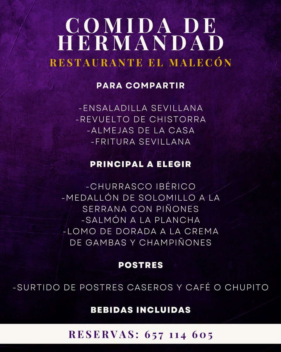 🥂🥘 El 22 de febrero, tras la Función Principal de Instituto, celebraremos la COMIDA DE HERMANDAD.

🍽️ Reserva llamando o escribiendo un WhatsApp en el 657114605 indicando el número de comensales, o en la Casa de Hermandad.

¡Te esperamos para vivir este día en Hermandad! 🤗