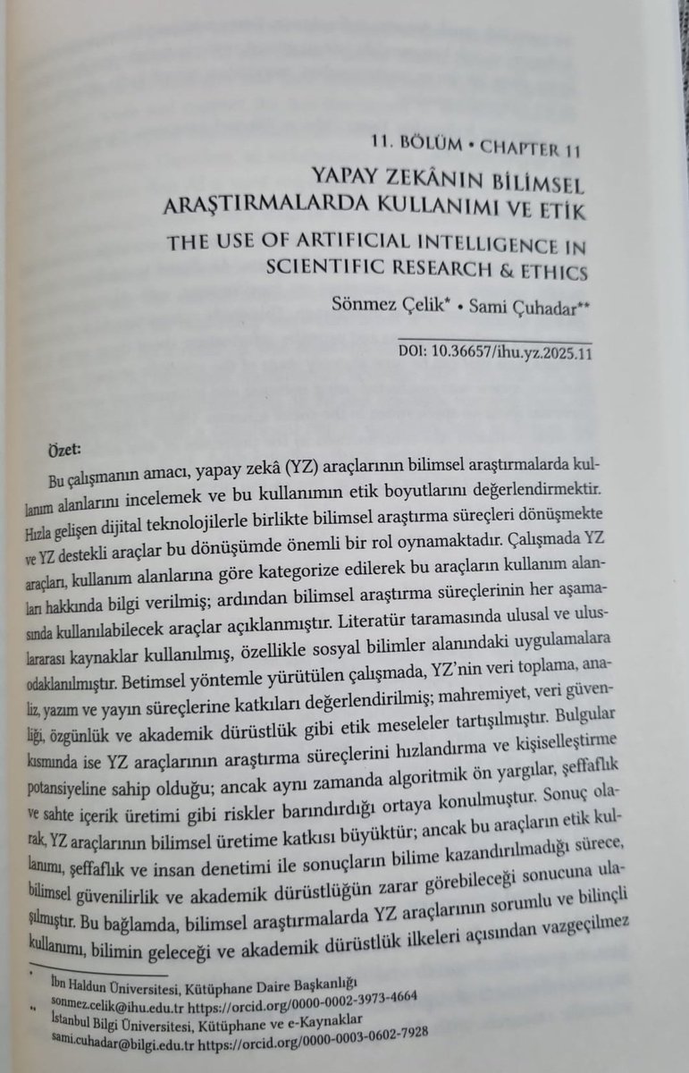 Sami_Cuhadar's tweet photo. The book chapter titled “The Use of Artificial Intelligence in Scientific Research and Ethics,” which we have been working on for a long time together with Sönmez Çelik, has been published in the book AI Technologies in Education. We hope it will contribute to the field https://t.co/RueDLvAMG7