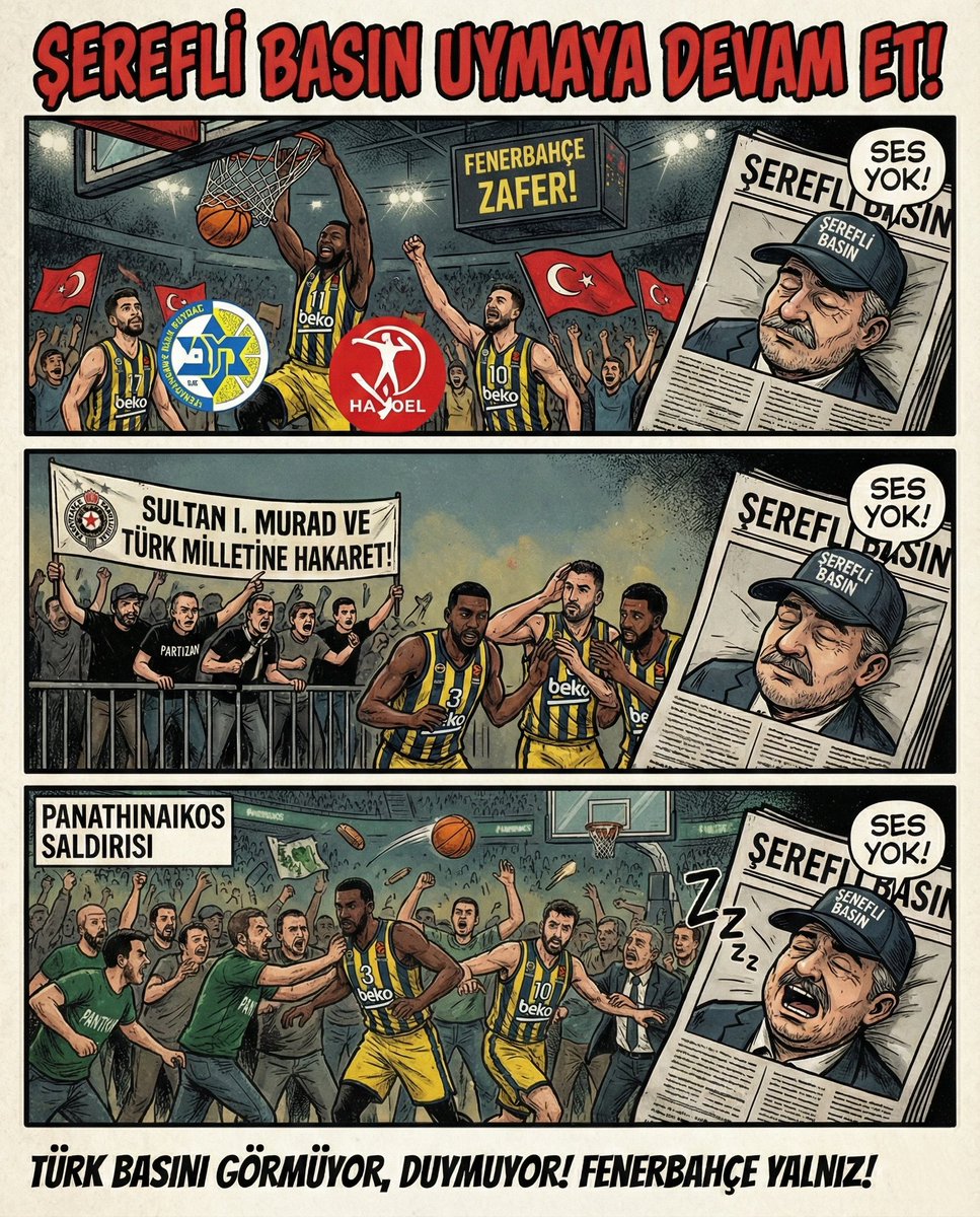 ŞEREFLİ BASIN UYMAYA DEVAM ET!

💥İsra*il’in Maccani ve Hapoel takımlarını eze eze yendik. (Şerefli basından ses yok!)

💥Sırbistan’da Partizan taraftarları Sultan I. Murad’ı ve Türk milletini hedef alan pankart açtı. (Şerefli basından ses yok!)

💥Yunan ekibi Panathinaikos’u