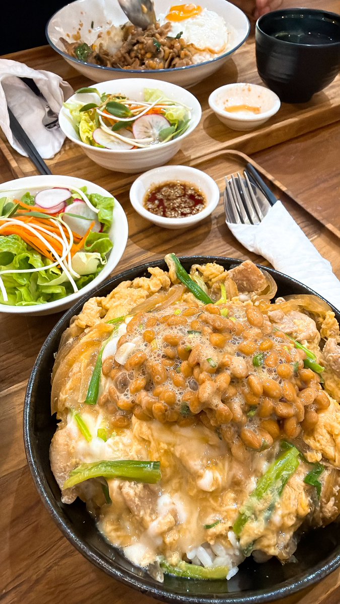 ラオス旅の最後の食事は日本食

納豆親子丼😂
めちゃくちゃ美味しかったです！(日本の味そのもの)

３泊４日でラオス3都市満喫しまして、これからバスで15時間かけてチェンマイへ向かいます！