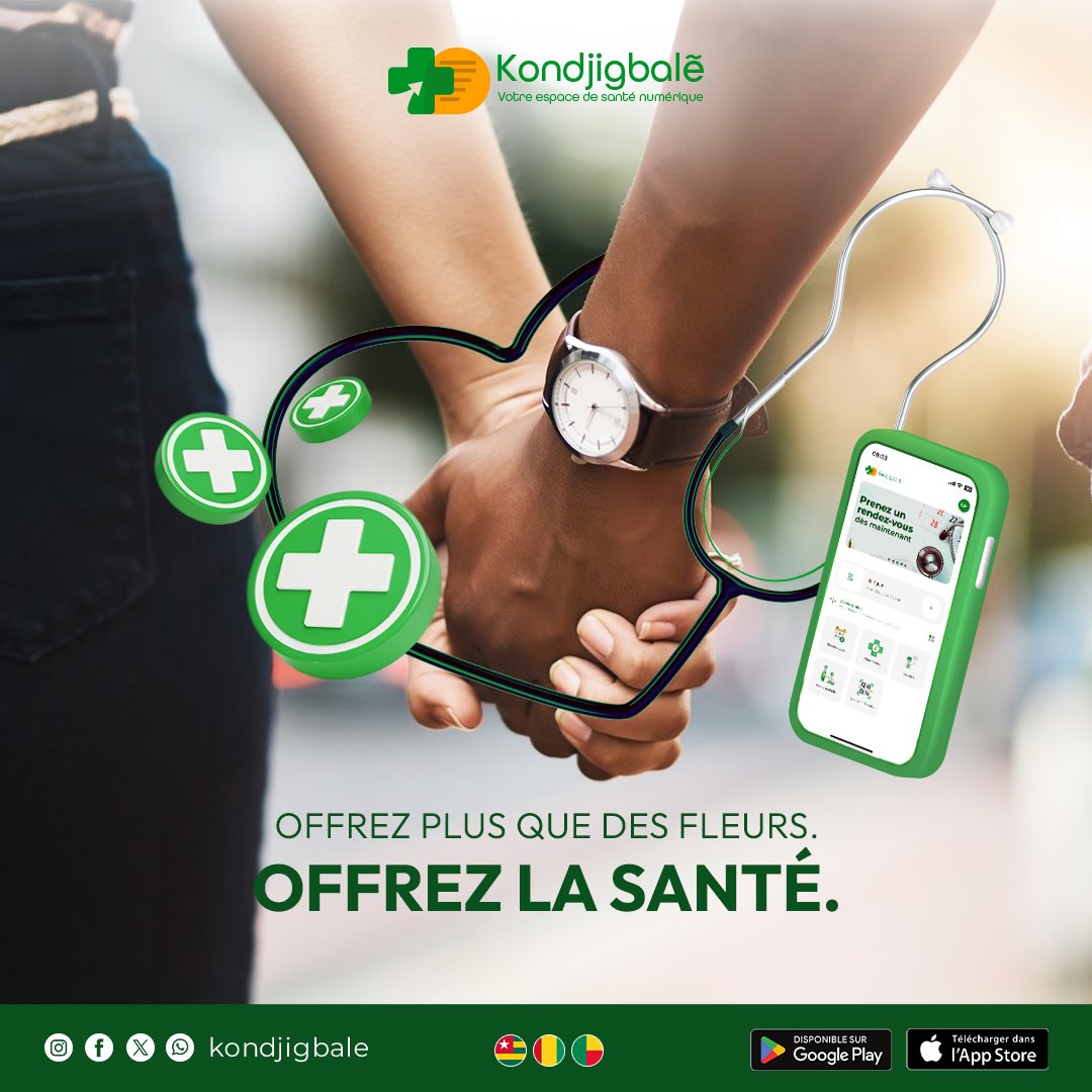 💚🧡Cette Saint-Valentin, protégez ceux que vous aimez.

Avec Kondjigbale, offrez :
 - Téléconsultations
 - Suivi médical
 - Rappels de médicaments

Créez un compte dès maintenant : onelink.to/nukkf7

#saintvalentin #esanté #kondjigbale