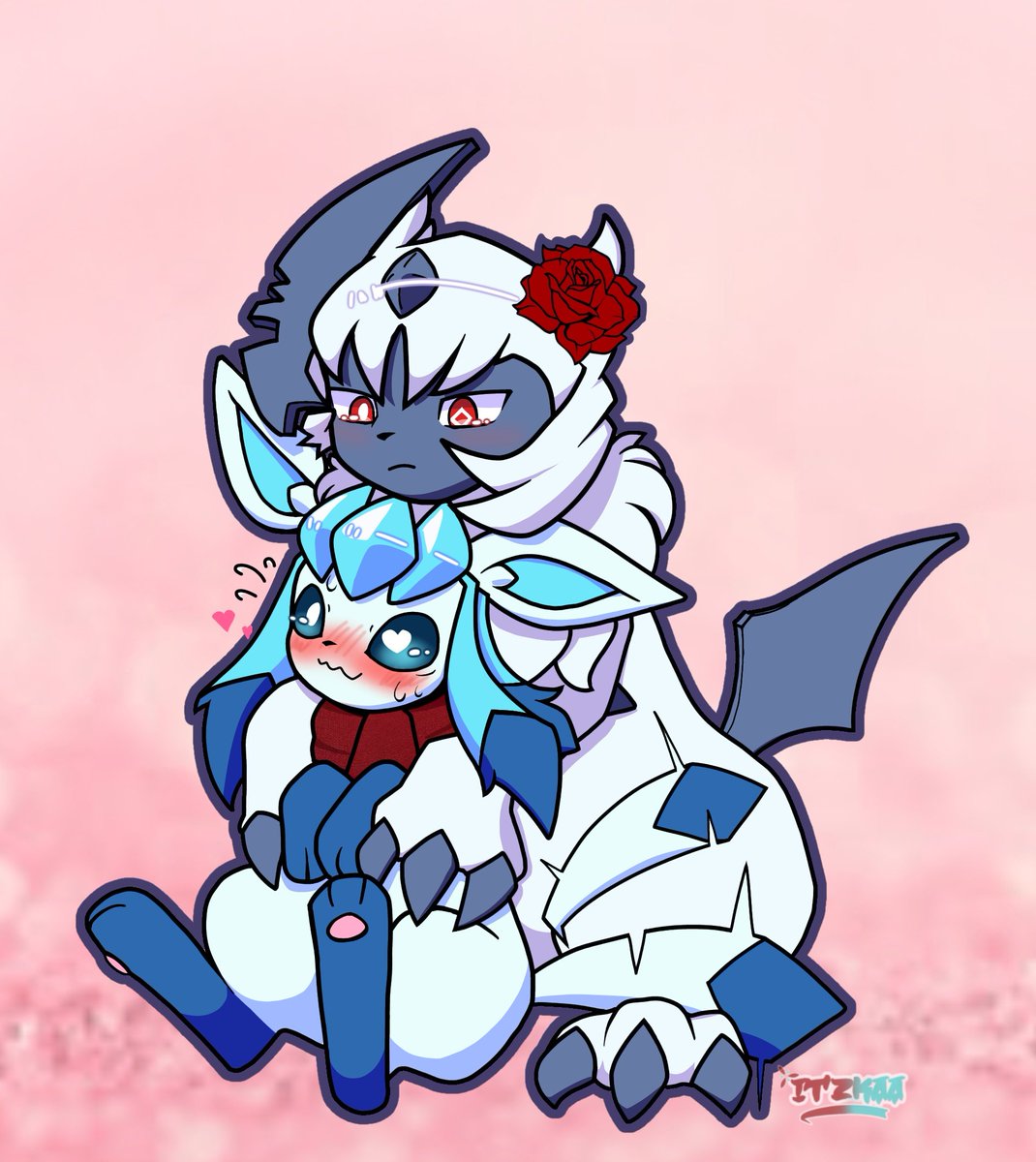 Its Valentine's Day

Andrew finally gives Clarissa his attention. 
#ポケモンバレンタインの日 #absol #glaceon
