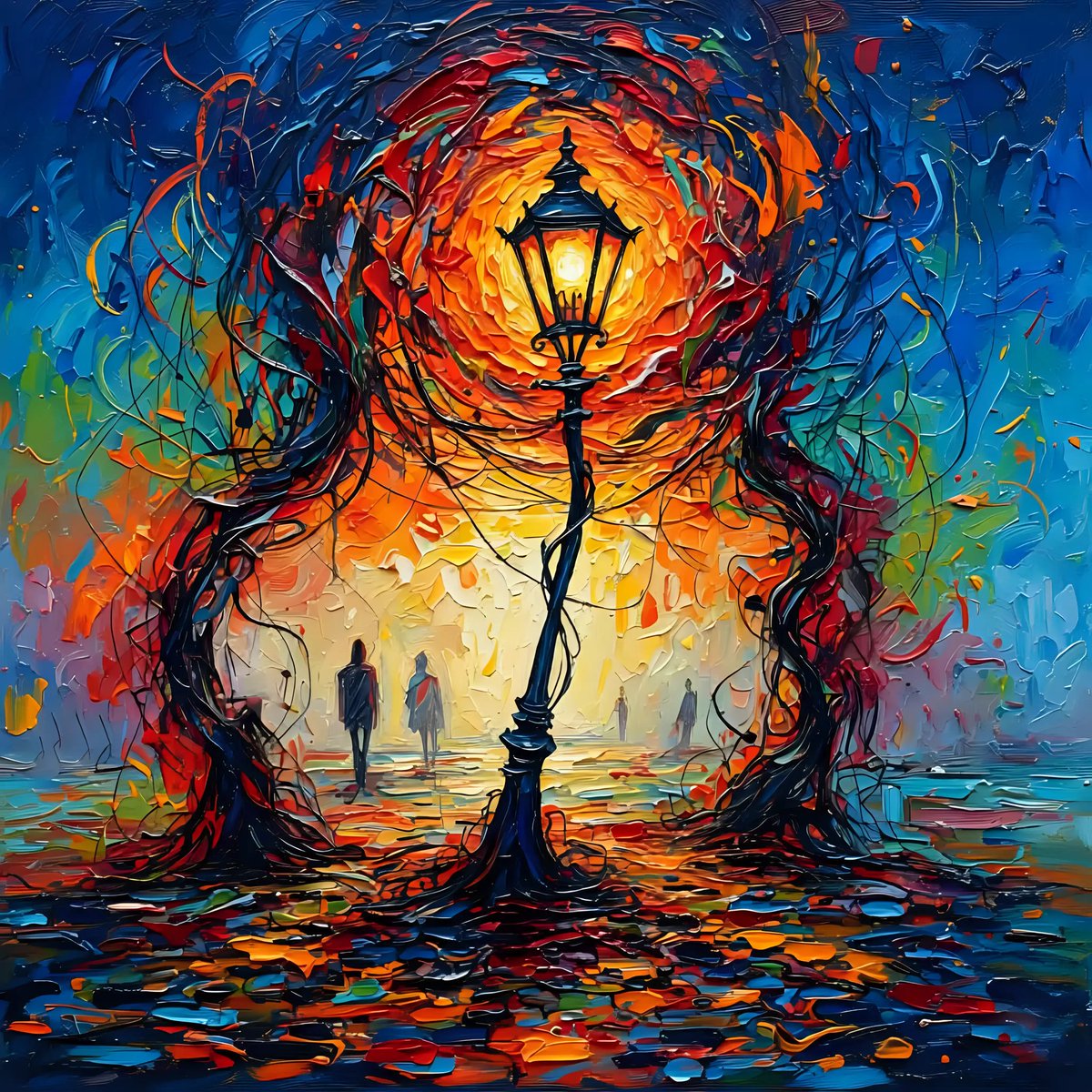 Street lamp illuminating the darkness on the street of loneliness:

Streetlights illuminate not only the road, but sometimes also the hope we long for. A breath of fresh amidst the colors, a trace in the shadows.

#ART #trending #artwork #artcommunity #nftcommunity