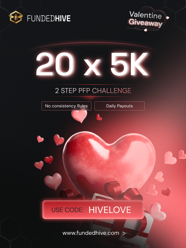 VALENTINE GIVEAWAY ❤️

We’re giving away 20 x $5K PFP 2-Step accounts 🎉

How to enter:
✅ Follow <a href="/FundedHive/">FundedHive</a> 
❤️ Like &amp; Repost this post
💬 Tag 3 trader friends in the comments

Share code HIVELOVE with your friends/community
Fill this form after sharing 👇