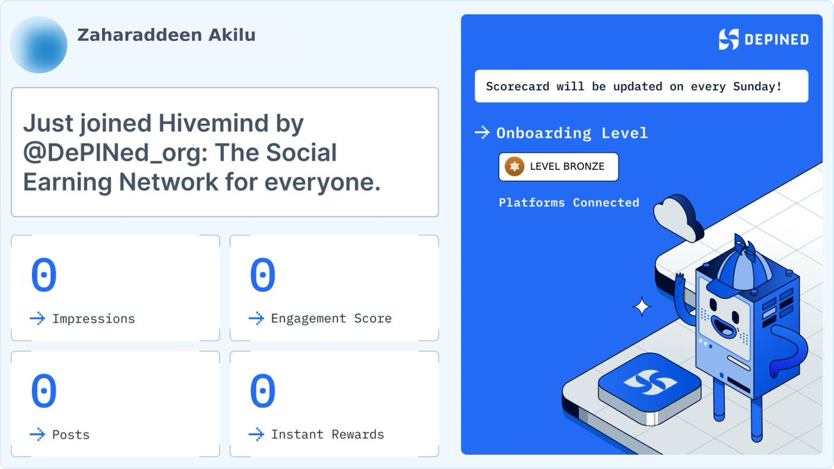 deen_gwate's tweet image. Weekly Hivemind Scorecard 📊
Progress tracked. Engagement validated. Rewards active.

Check it out and start earning:
👉 hivemind.depined.org #DigitalMatching #Cryptoearnings #WebRecognizing