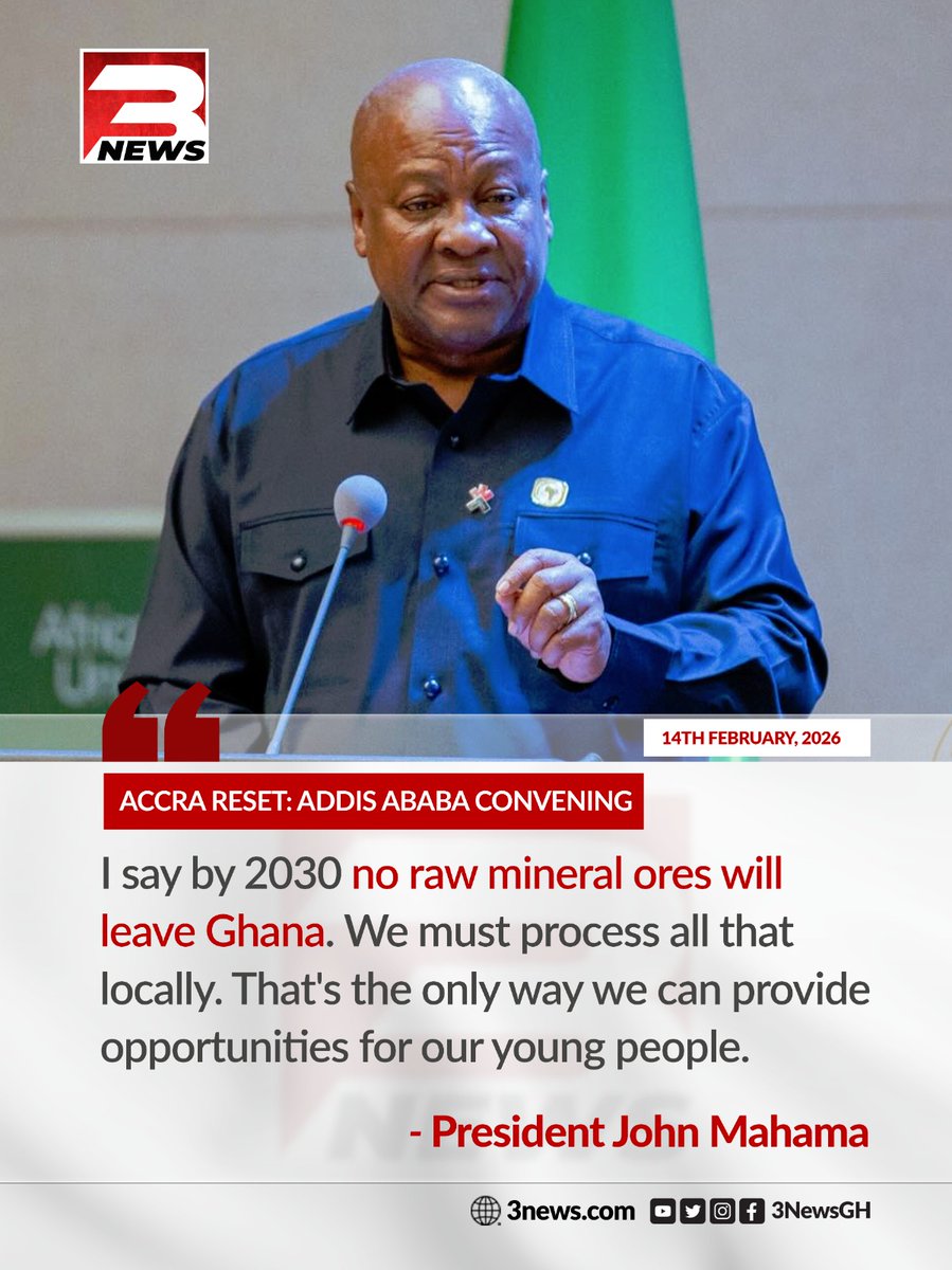 tv3_ghana's tweet image. President Mahama declares that by 2030, no raw mineral ores will leave Ghana, as the government mandates local processing to create jobs for young people.

#3NewsGH #TV3GH