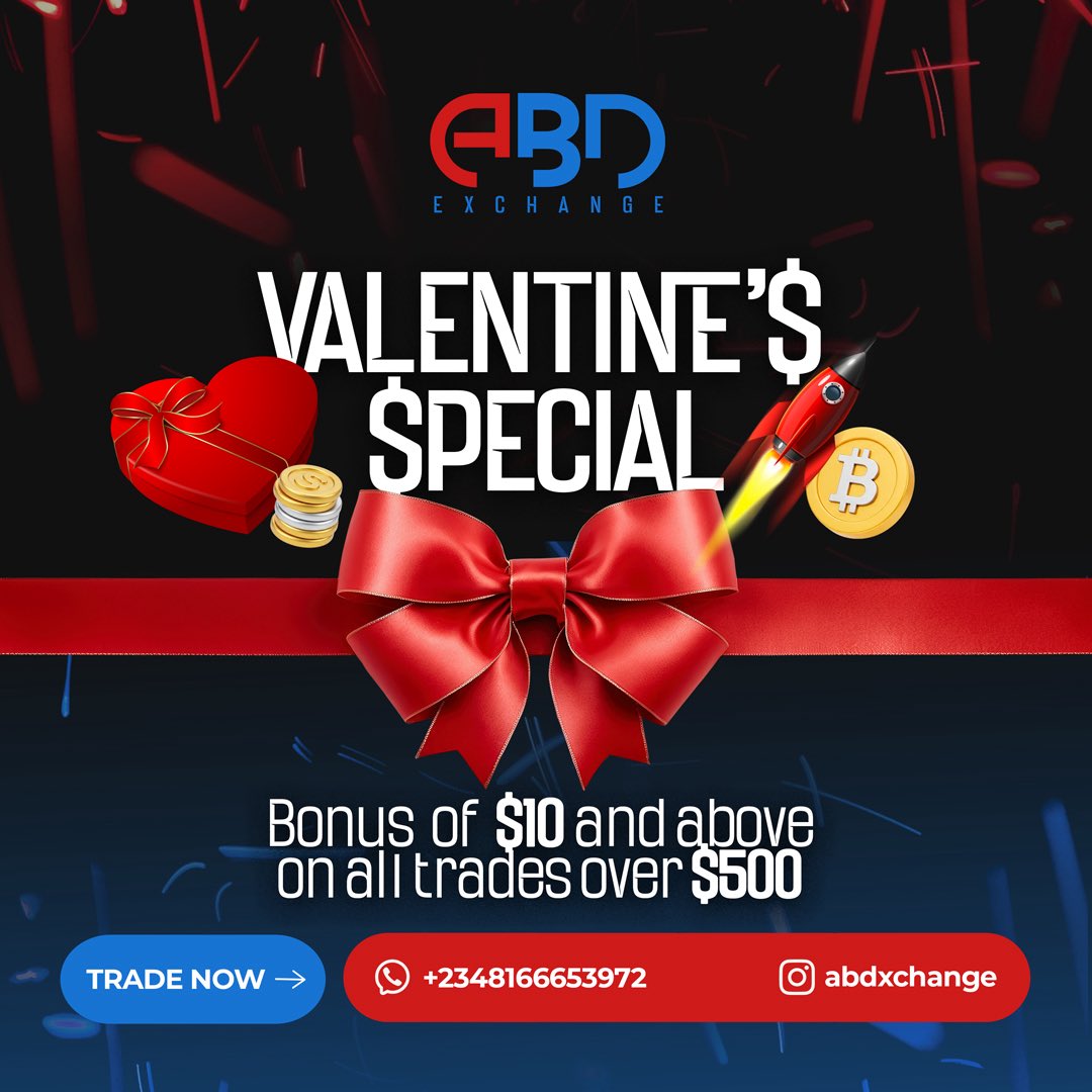 abdxchange's tweet photo. This Valentine, love goes beyond words, it moves💗
Send, pay, and trade smart with ABD Exchange fast, secure, and rewarding.

Get a $10 bonus on every $500 trade ❤️
Happy Valentine’s Day, ABD Partners! https://t.co/3txEJwQJTc