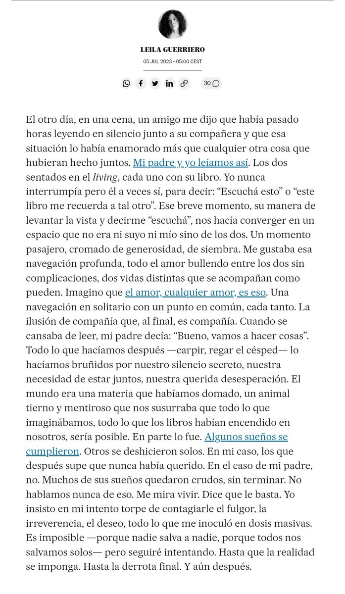 «Imagino que el amor, cualquier amor, es eso».

Y volver a esta columna de Leila.