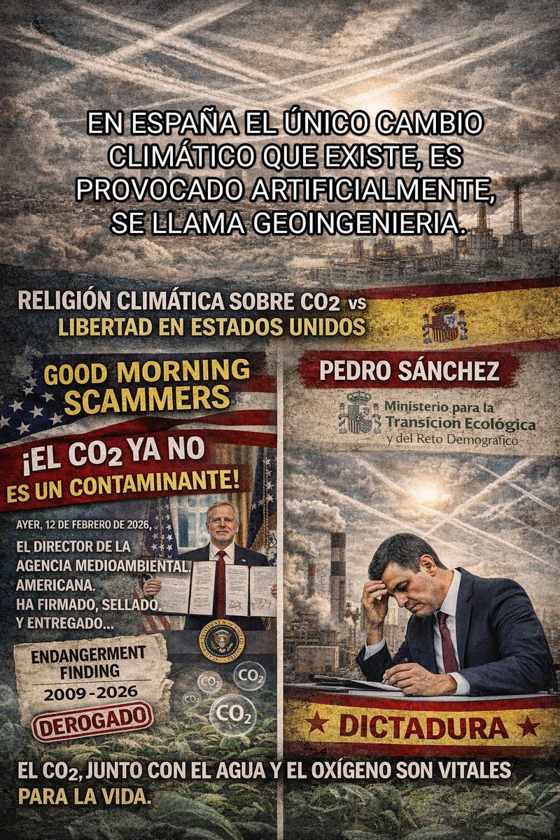 En España no hay cambio climático, hay terrorismo de estado, se llama Geoingenieria.
👉 Todos los días en tus cielos, no en tus pantallas.