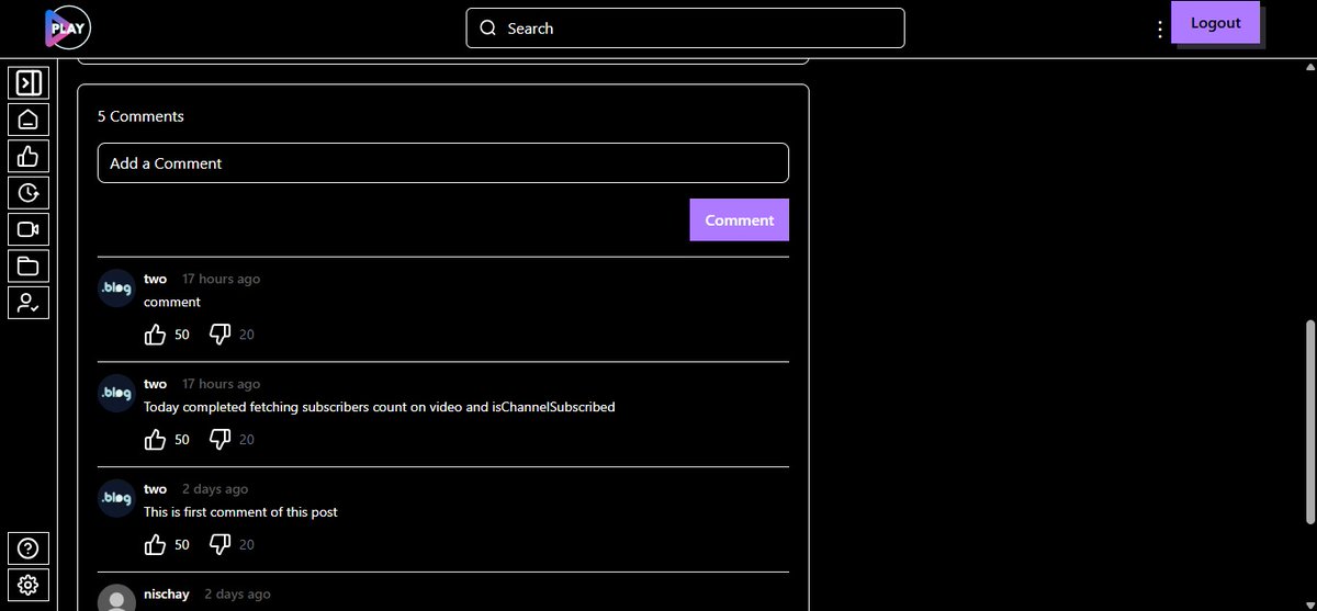 Nischay42's tweet photo. Day 31 to 43  #untilIGetJob

Project update 🚀
Built the video player with likes, comments, and subscribe functionality. Also added a home page with category-wise filtering

Can anyone tell me if I am taking too much time to create this(btw it's my first big project) https://t.co/6NdkdkcKrR