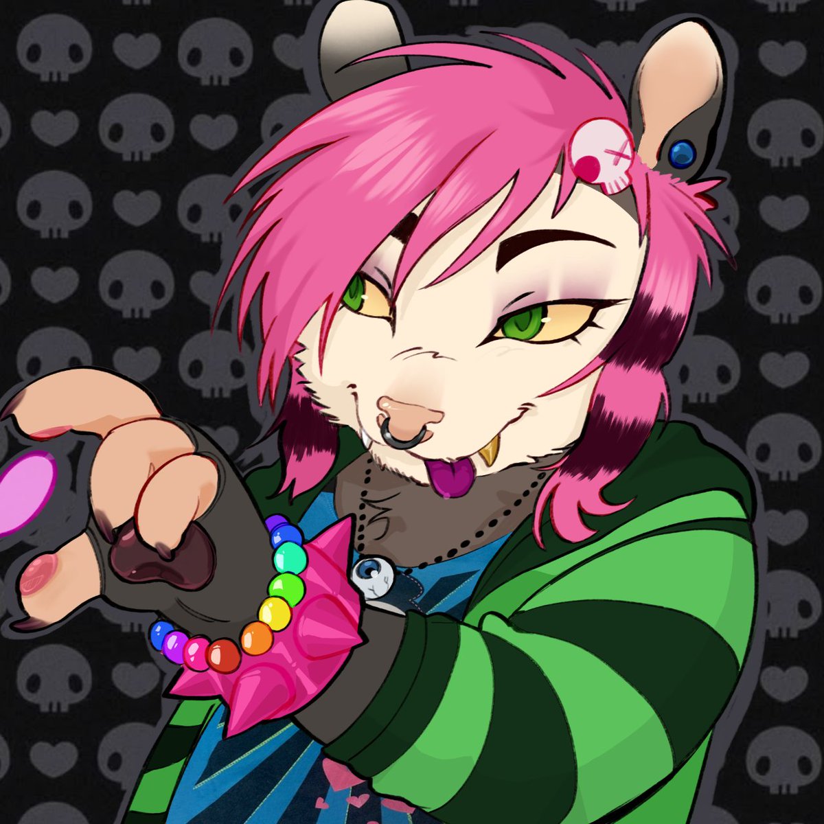 Happy valentine's day to my better half <a href="/JustAnxiousFics/">Just A Little Author</a>. Thank you for all you do for the stobotnik community 🪨🥚 and for your loser autistic girlfriend 💜💚💜💚 (Art commission by @ Indie_hills on Tumblr 🥰🥰🥰) #Fursona