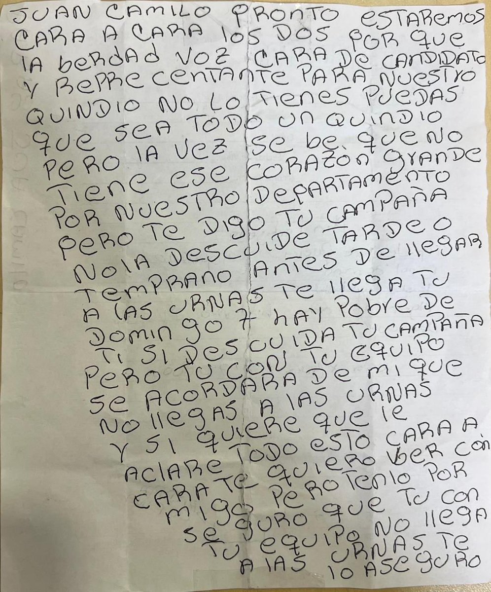 Rechazo categóricamente las amenazas e intimidaciones en mi contra y contra mi equipo. La violencia no puede ser herramienta para silenciar una candidatura

Estos hechos ya están en conocimiento de las autoridades. Colombia necesita democracia, no más miedo. Una Colombia en orden