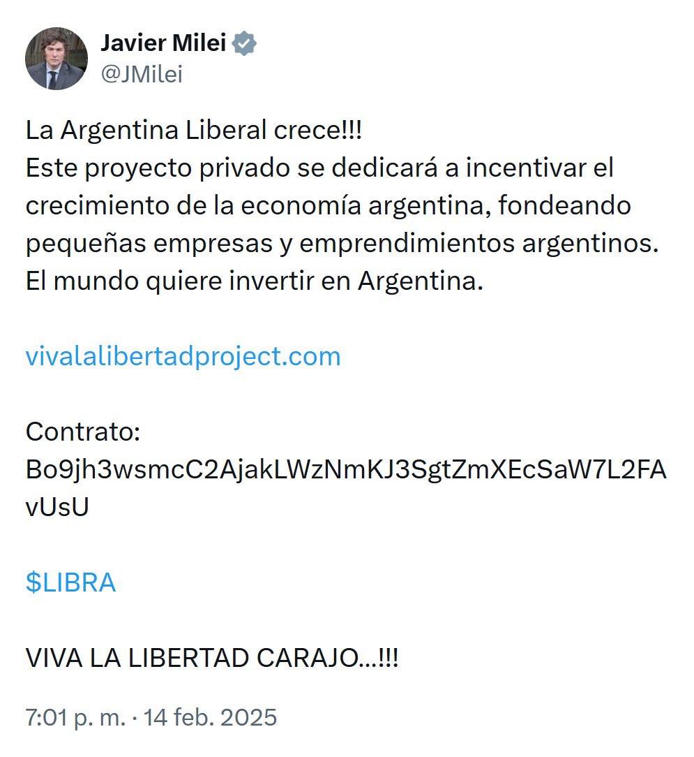 $LIBRA:
Porque se cumple un año desde el lanzamiento de la criptomoneda y el tweet que publicó <a href="/JMilei/">Javier Milei</a>