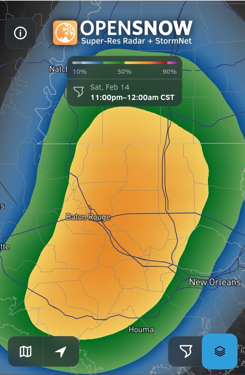BryceShelton01's tweet photo. When StormNet puts out probabilities like this, you listen. Baton Rouge, Louisiana area - machine learning guidance is picking up on an elevated tornado threat this evening between 10pm - 12am. This will likely be a line of storms with embedded tornadoes. https://t.co/auiPGlzoeR