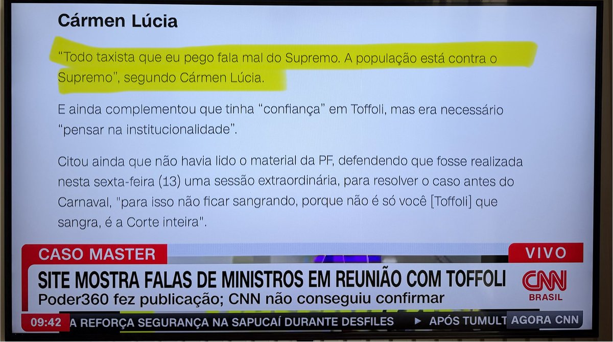“Todo taxista que eu pego fala mal do Supremo. A população está contra o Supremo”, diz, aparentemente espantada, a senhora Carmen Lúcia.
129 milhões do senhor Vorcaro (do Banco Master) “em honorários advocatícios” para a família Moraes.
20 milhões do senhor Vorcaro para o resort
