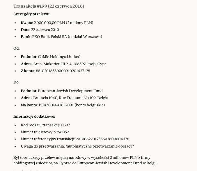 Dlaczego giełdowa spółka deweloperska #Polnord zasiliła w 2010 r. niebagatelną kwotą 2 mln zł Europejski Żydowski Fundusz Rozwoju (European Jewish Development Fund)? Przelewu dokonano za pośrednictwem cypryjskiej spółki Cakile Holdings Limited. 
Ryszard Krauze miał już wówczas