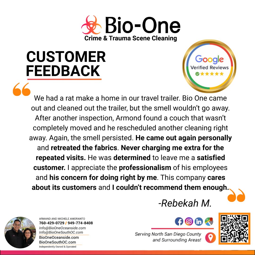 BioOneOceanside's tweet photo. 🤍 Commitment You Can Trust 🤍

We’re truly grateful for this thoughtful review.  Thank you for trusting Bio-One! 💚

📞 Southern Orange County – 949-774-8408
📞 North San Diego County – 760-429-0729

#CustomerFirst #TrustedProfessionals #CompassionateService #CleanupExperts https://t.co/qxnZPej5Rt