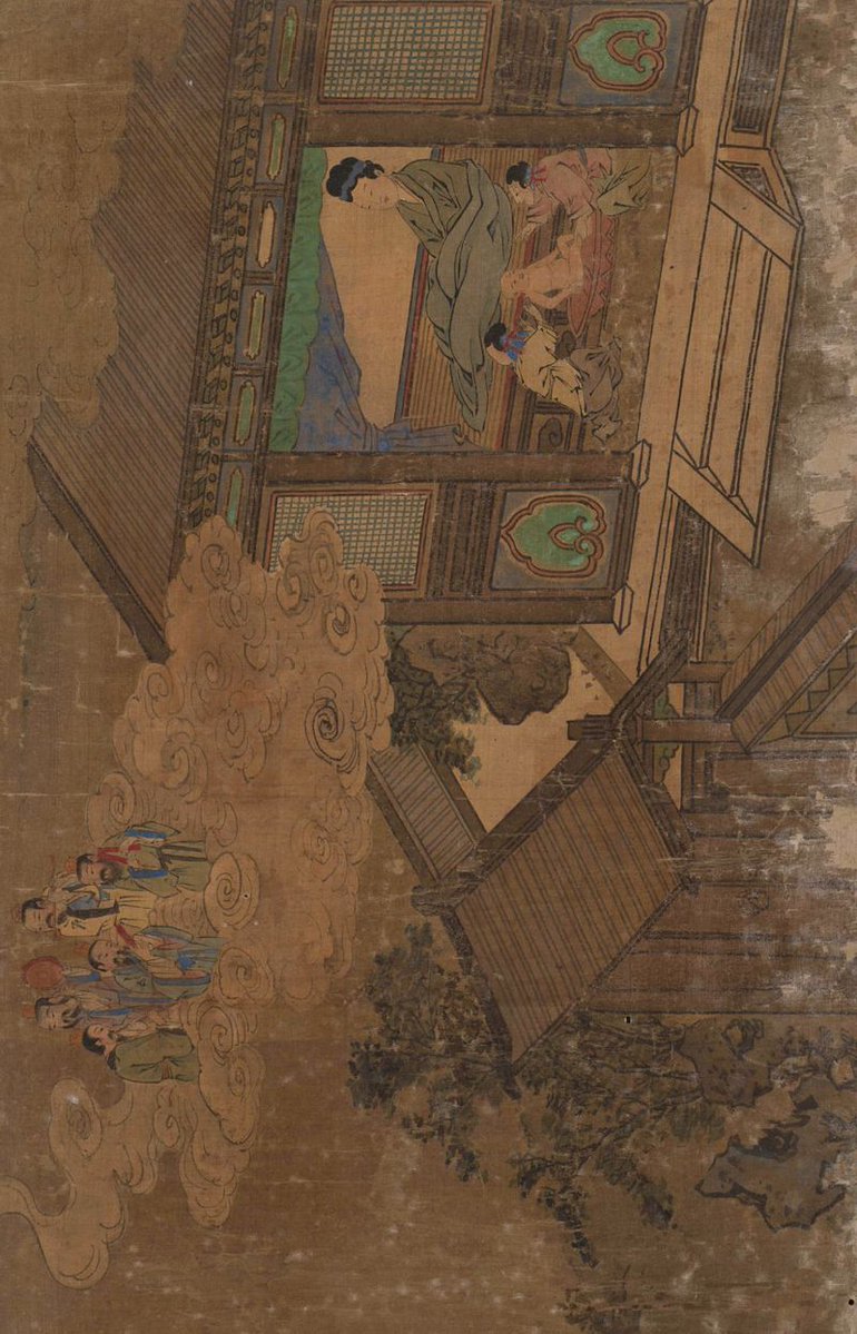 x1ngwu's tweet image. In later Han-influenced legends, Confucius was no ordinary sage: he entered the world beneath omens of the divine. In the Ming painting Kongzi Shengji Tu (孔子聖跡圖), immortals drift down on swirling clouds, playing celestial music to honor his birth. Once a man of ink and