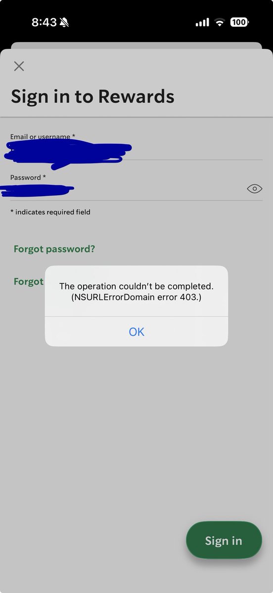 muxplust's tweet photo. @Starbucks can you help me/ fix the app? I reset password, but i get this error when I try to log in.  It’s been 3 weeks, called support last week, and they “will get back to me”.  Something clearly wrong on your end. https://t.co/jUyScNLnYm