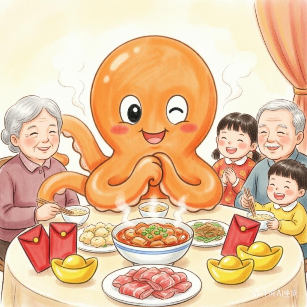 guohai123's tweet photo. 今年的年夜饭有点不一样,家里来了一位可爱的“新客人——章鱼吉祥物 Octo!
@OpenledgerCN 带着祝福来了祝愿大家2026年红包来了🧧
祝大家新年快乐
#OPEN年夜饭 #OPENFortune https://t.co/HXMLVNAi2E