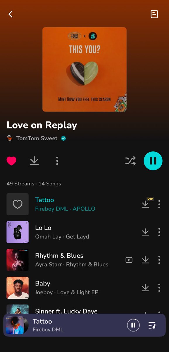 Not all Valentine’s feel the same.

<a href="/tomtomsweet_ng/">Tom Tom Sweet</a> x <a href="/BoomplayNigeria/">Boomplay Nigeria</a> 
I entered my details for the Mint How You Feel playlist and mine is lowkey too accurate 🥲

Go get yours here:

breathewithtomtom.com/mint?utm_sourc…