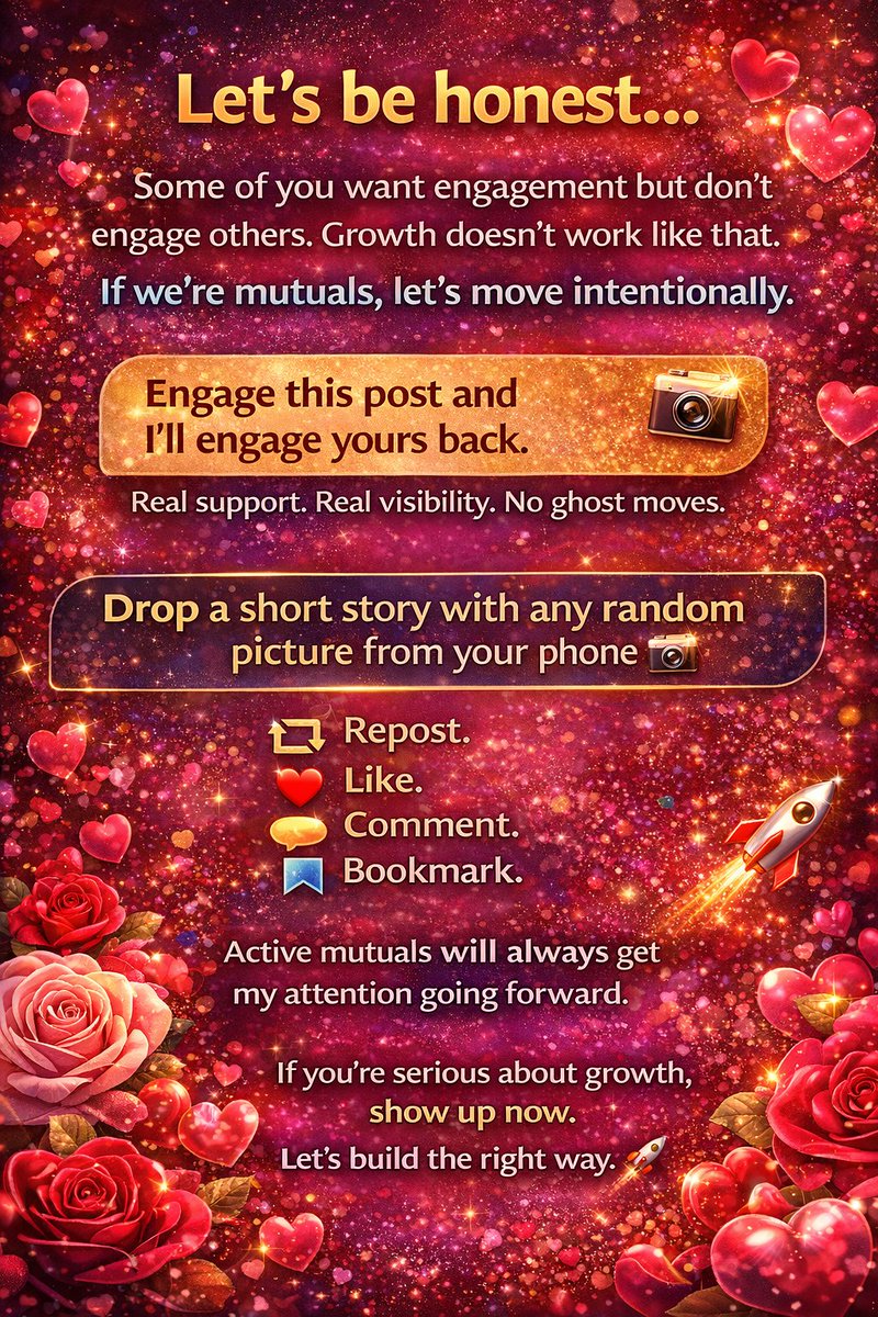Let’s be honest…
Some of you want engagement but don’t engage others. Growth doesn’t work like that.

If we’re mutuals, let’s move intentionally.
Engage this post and I’ll engage yours back.
Real support. Real visibility. No ghost moves.

Drop a short story with any random