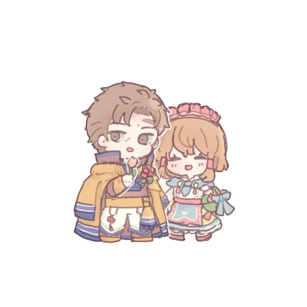 #FE版深夜の真剣お絵描き60分一本勝負
茶色のキャラクター：グレイル＆ミスト(愛の祭り)